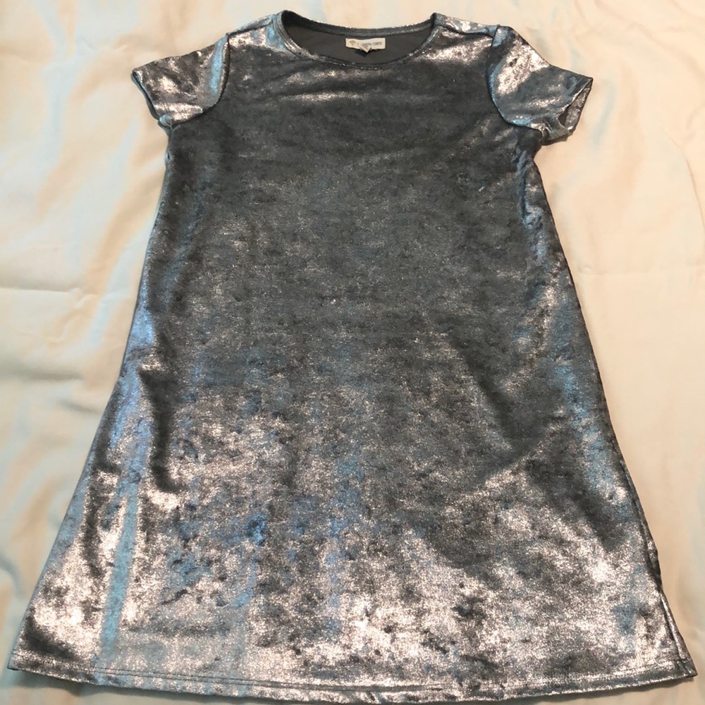 Girls silver velour t-shirt dress